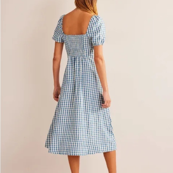Boden Square Neck Linen Midi Dress in Delphinium Blue Gingham Size 10 NWT - Picture 5 of 7